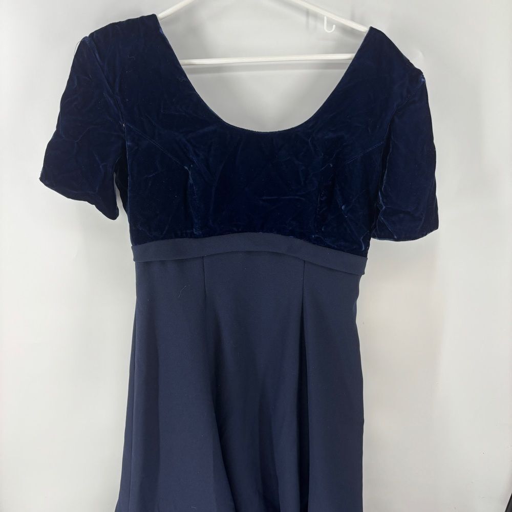 Vintage Blue Maxi Dress A-Line Short Sleeve bridesmaid bow back women’s 11/12